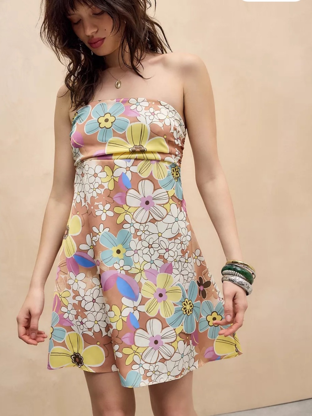 Urban Outfitters Laura Satin Tie-Back Bow Strapless Mini Dress